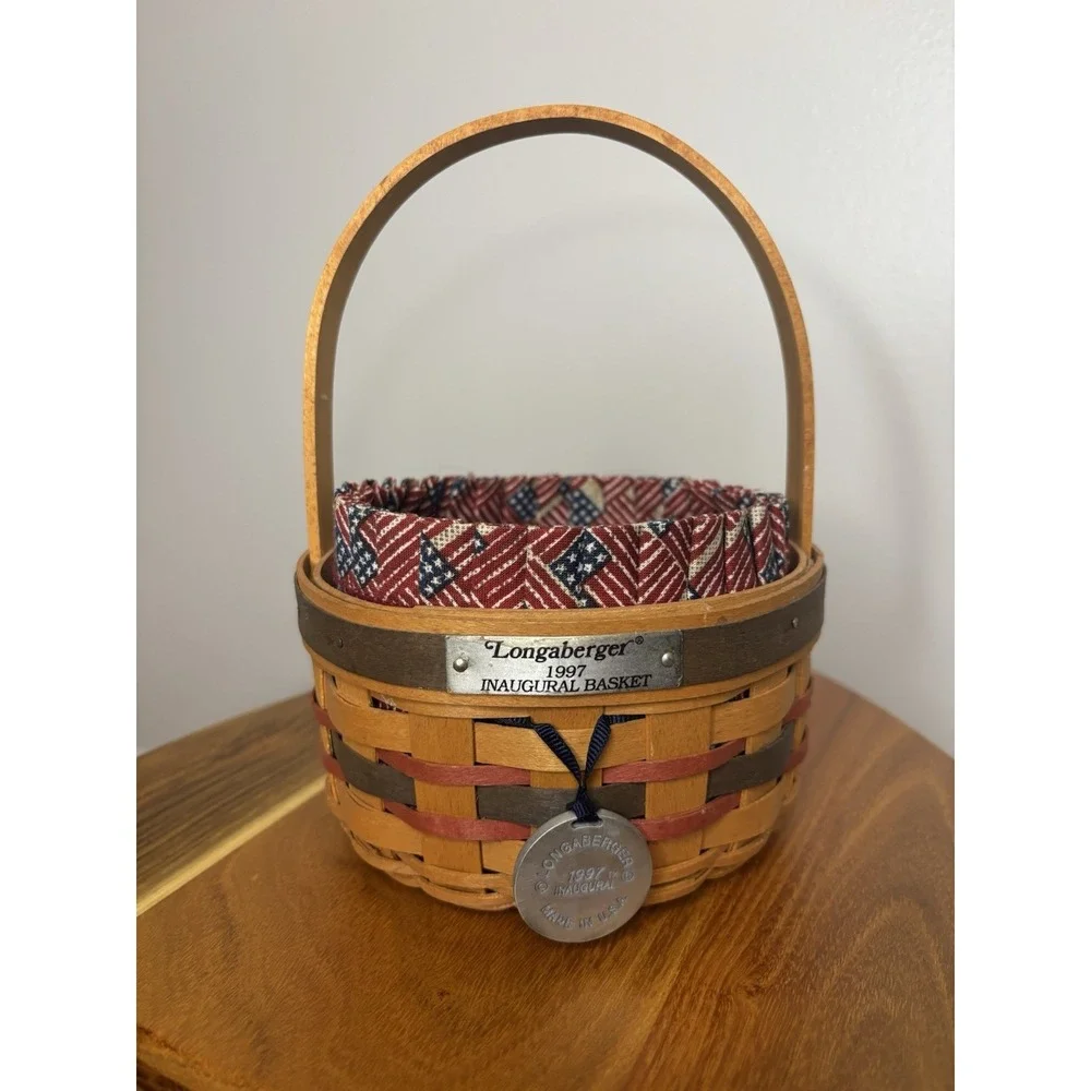 Longaberger 1997 Inaugural Basket Set~Protector~Tie On~Liner AMERICANA FLAG USA